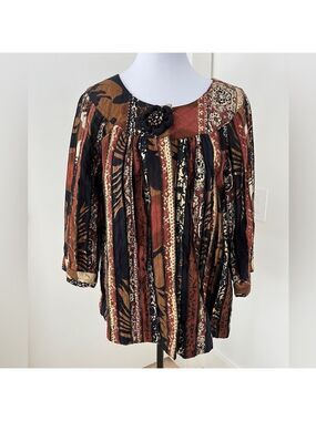 KERRYBROOKE Jacket 100% Cotton Round Neck Unique Patchwork Strips Boho Artsy